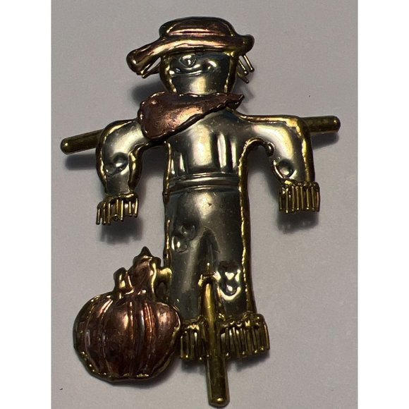 Mexico Metal Scarecrow & Pumpkin Brooch — 3.5” - Picture 12 of 13